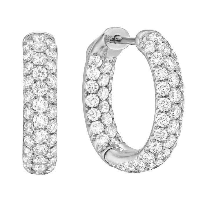 14K White Gold Diamond Hoop Earrings, 2.95 ct tw