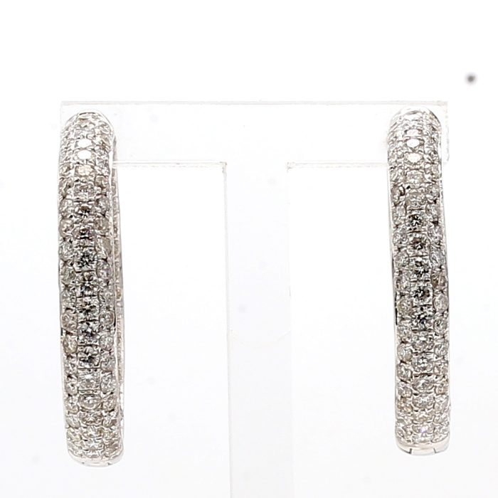 14K White Gold Diamond Hoop Earrings, 3.14 ct tw