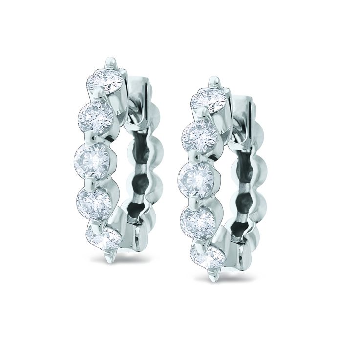 14k White Gold Diamond Hoop Earrings