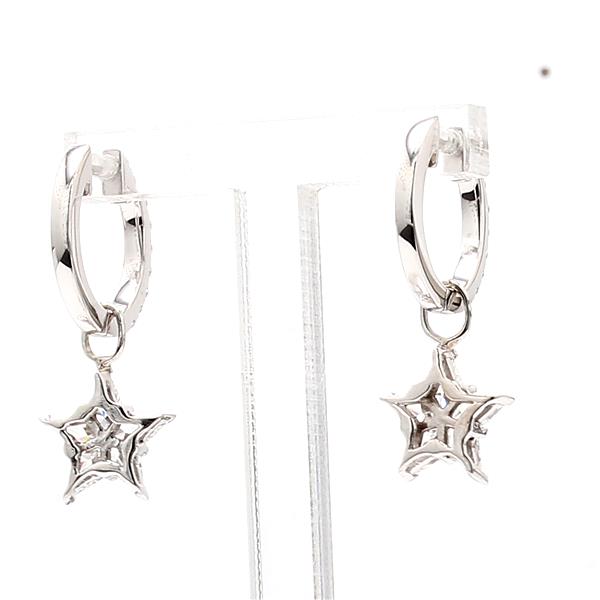 14K White Gold Diamond Hoop Earrings with Star Charms, 1.21 ct tw
