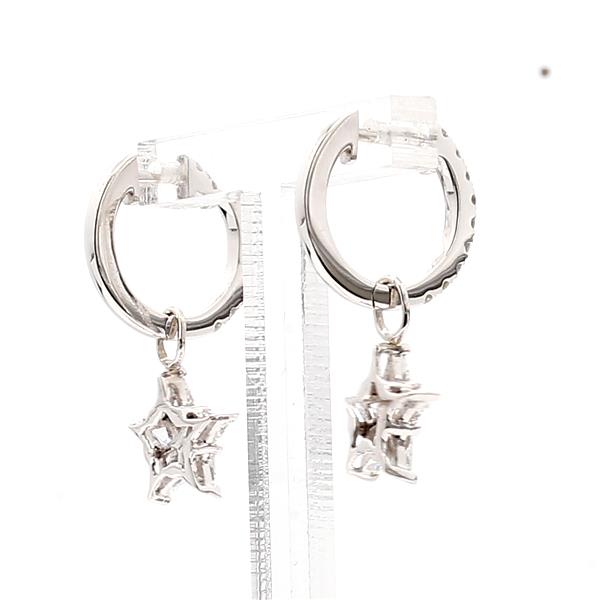 14K White Gold Diamond Hoop Earrings with Star Charms, 1.21 ct tw