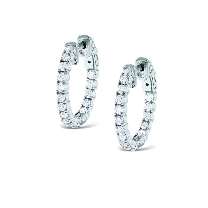 14k White Gold Diamond Inside Outside Hoop Earrings