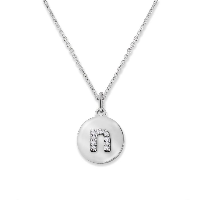 KC Designs 14k White Gold Diamond Mini Disc Initial "n" Necklace