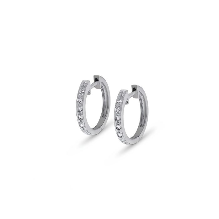 14k White Gold Diamond Mini Hoop Earrings
