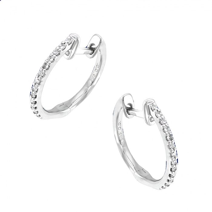 14k White Gold Diamond Mini Hoop Earrings