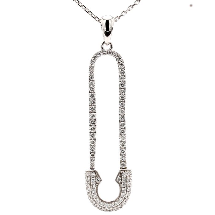 14K White Gold Diamond Safety Pin Pendant, 0.59 ct tw