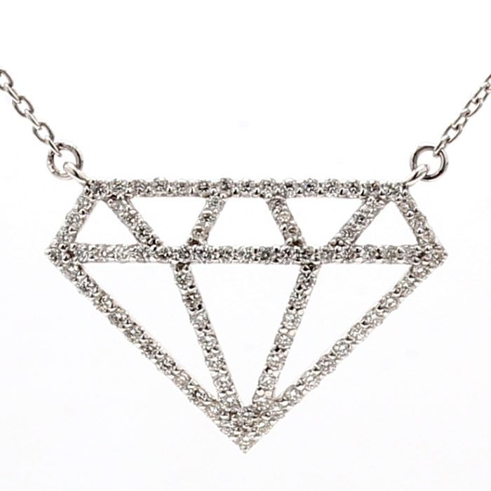 14K White Gold Diamond-Shaped Pendant Necklace, 0.44 ct tw