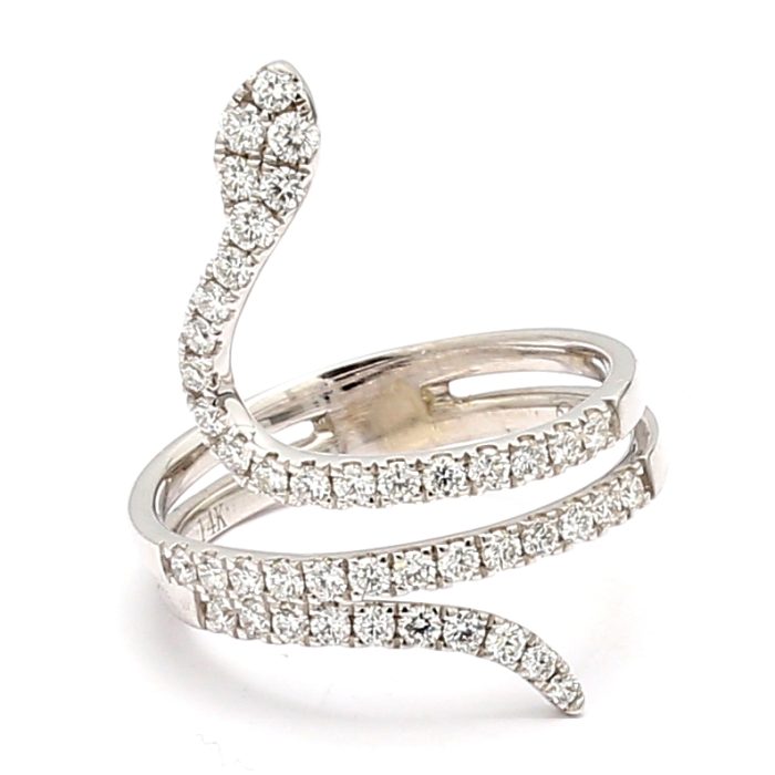 14K White Gold Diamond Snake Ring, 0.78 ct tw