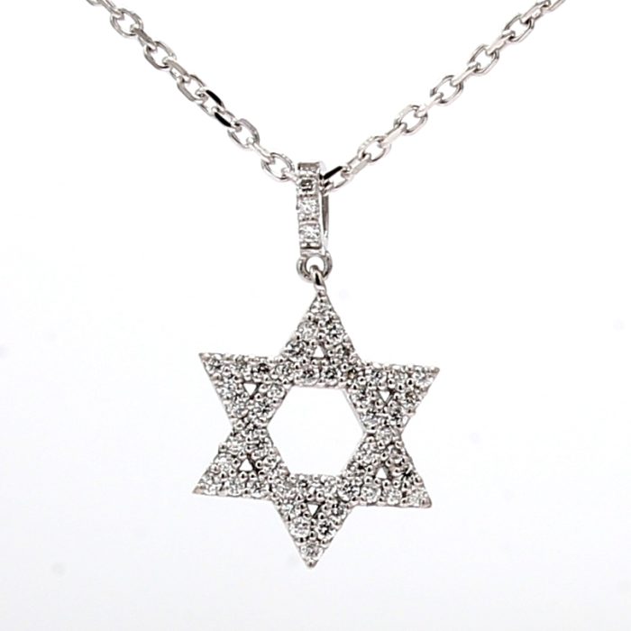 14K White Gold Diamond Star of David Pendant, 0.25 ct tw