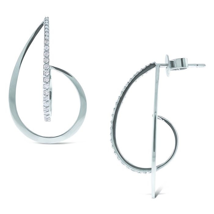14k White Gold Diamond Swirl Earrings