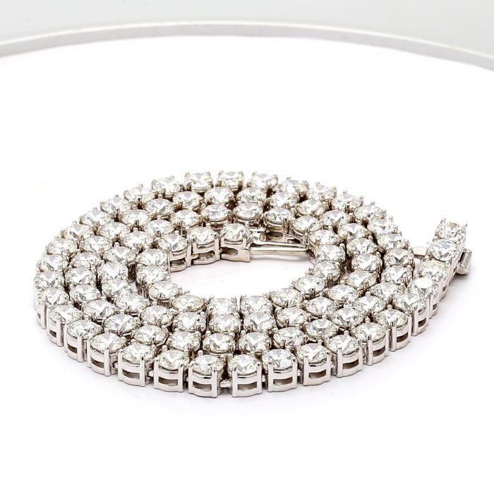 14K White Gold Diamond Tennis Necklace, 21.91 ct tw