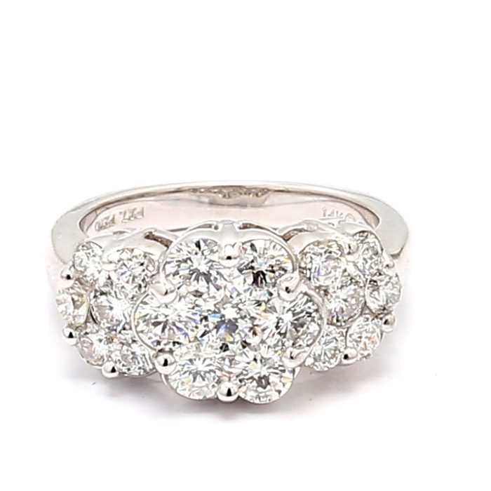 14K White Gold Diamond Three-Flower Ring, 1.65 ct tw