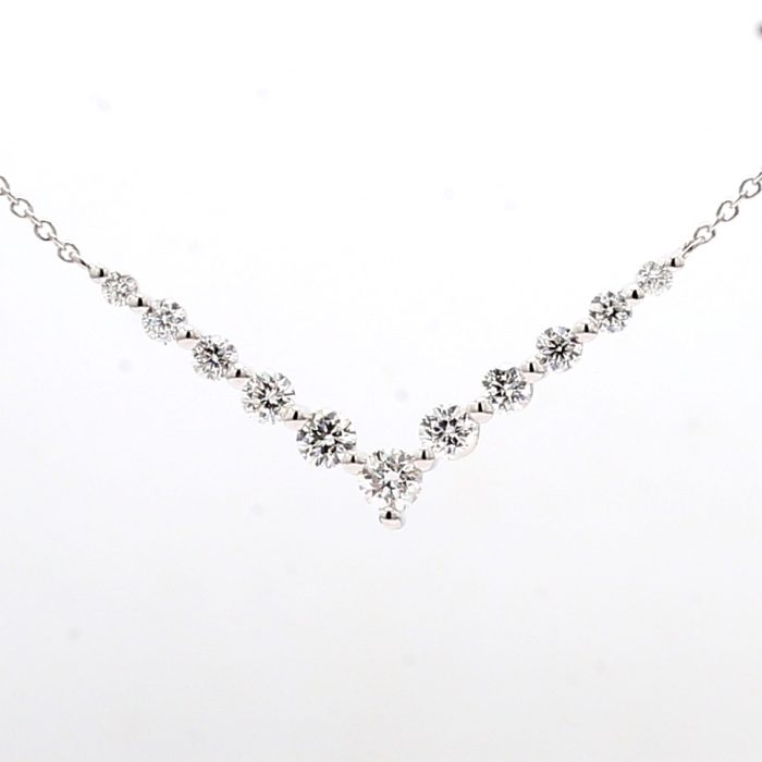 14K White Gold Diamond V Necklace, 0.59 ct tw