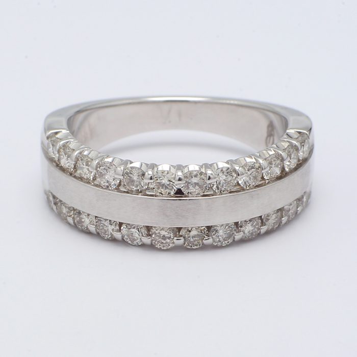 14K White Gold Double Row Diamond Band, 1.00 ct tw