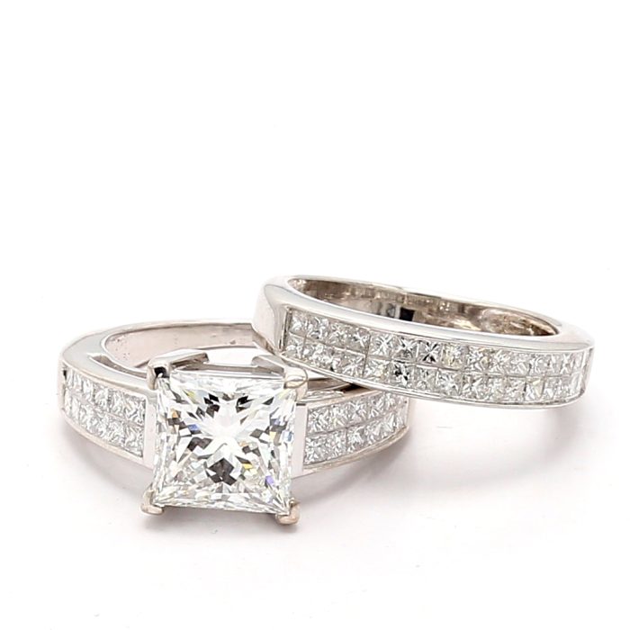 14K White Gold Double-Row Diamond Wedding Set, 0.84 ct tw