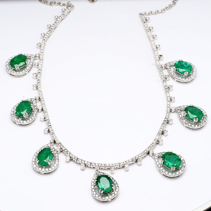 14K White Gold Emerald and Diamond Necklace, 2.54 ct tw