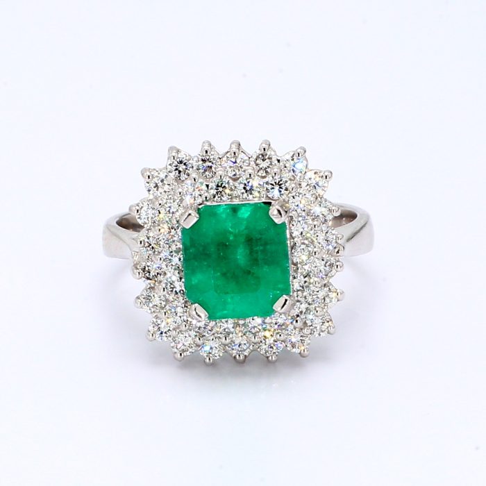 14K White Gold Emerald and Diamond Ring