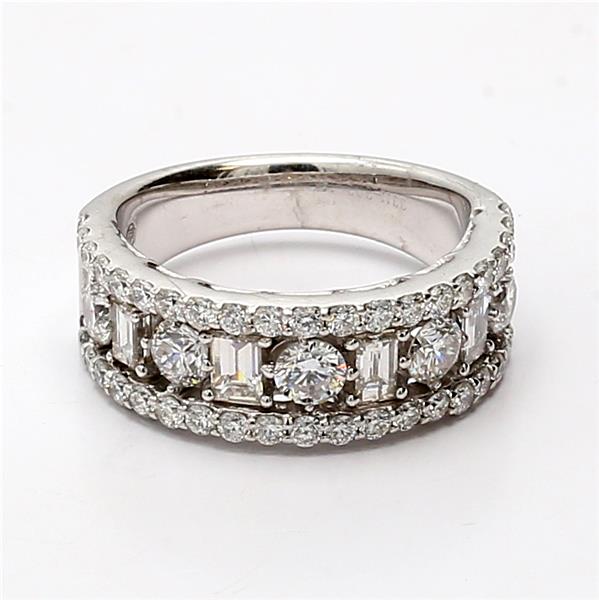 14K White Gold Emerald-Cut and Round Diamond Half-Way Band, 2.78 ct tw