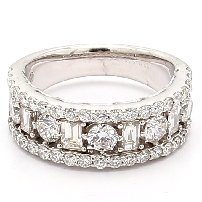 14K White Gold Emerald-Cut and Round Diamond Half-Way Band, 2.78 ct tw
