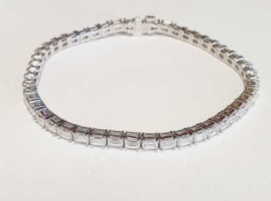 14K White Gold Emerald-Cut Diamond Tennis Bracelet, 7.14 ct tw