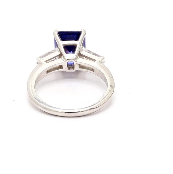 14K White Gold Emerald-Cut Tanzanite and Diamond Ring, 0.45 ct tw