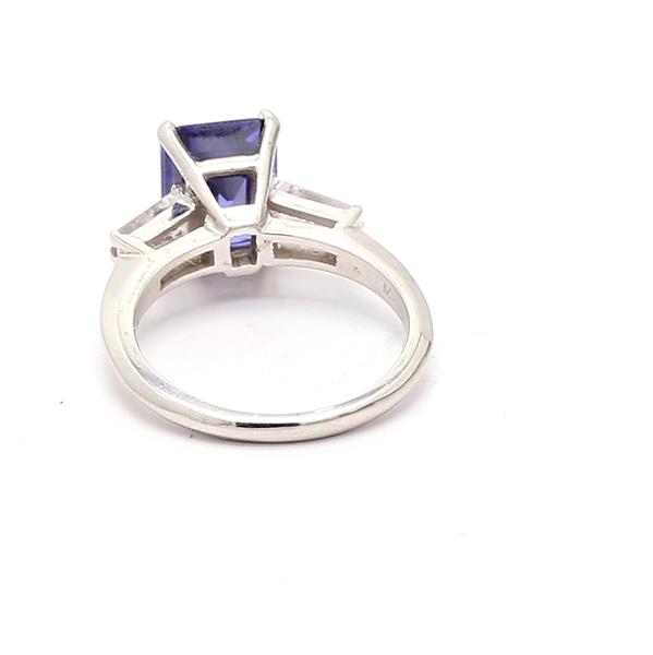 14K White Gold Emerald-Cut Tanzanite and Diamond Ring, 0.45 ct tw