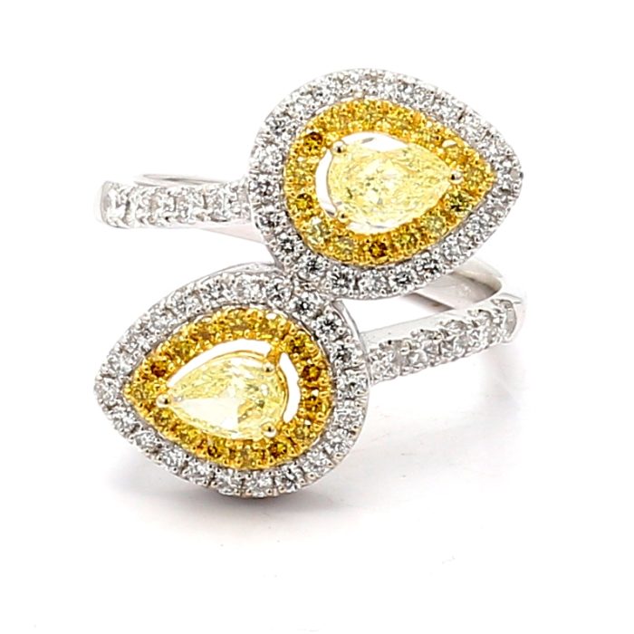 14K White Gold Fancy Color and White Diamond Ring, 1.64 ct tw
