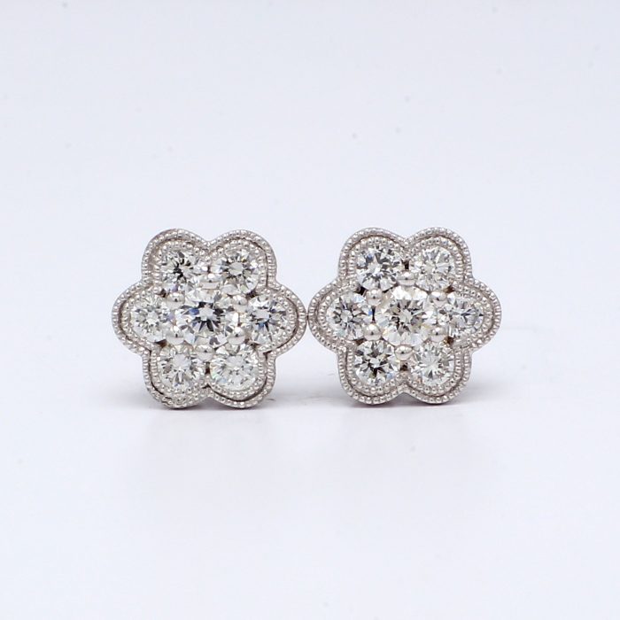 14K White Gold Flower Cluster Diamond Stud Earrings, 0.50 ct tw