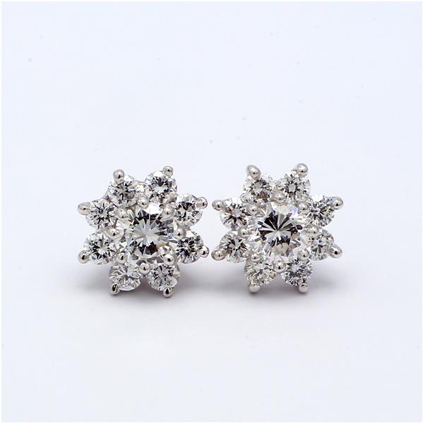 14K White Gold Flower Halo Diamond Earrings, 1.03 ct tw