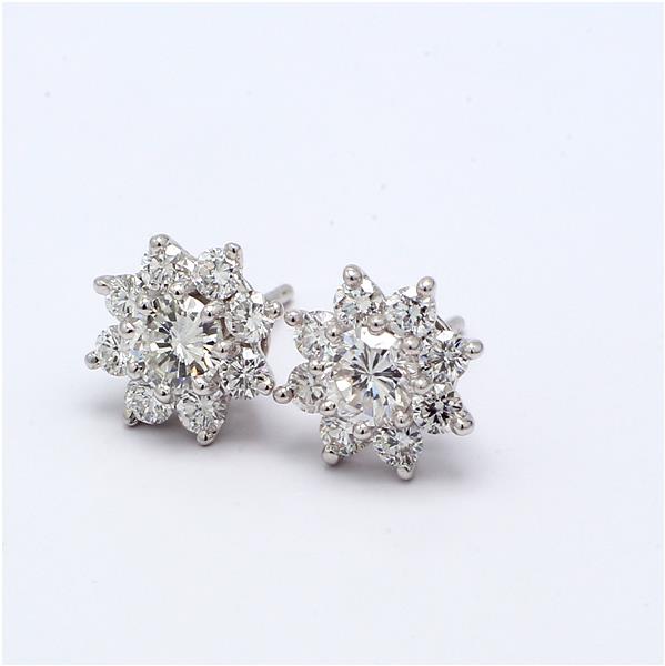 14K White Gold Flower Halo Diamond Earrings, 1.03 ct tw – view 3