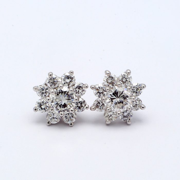 14K White Gold Flower Halo Diamond Earrings, 1.03 ct tw