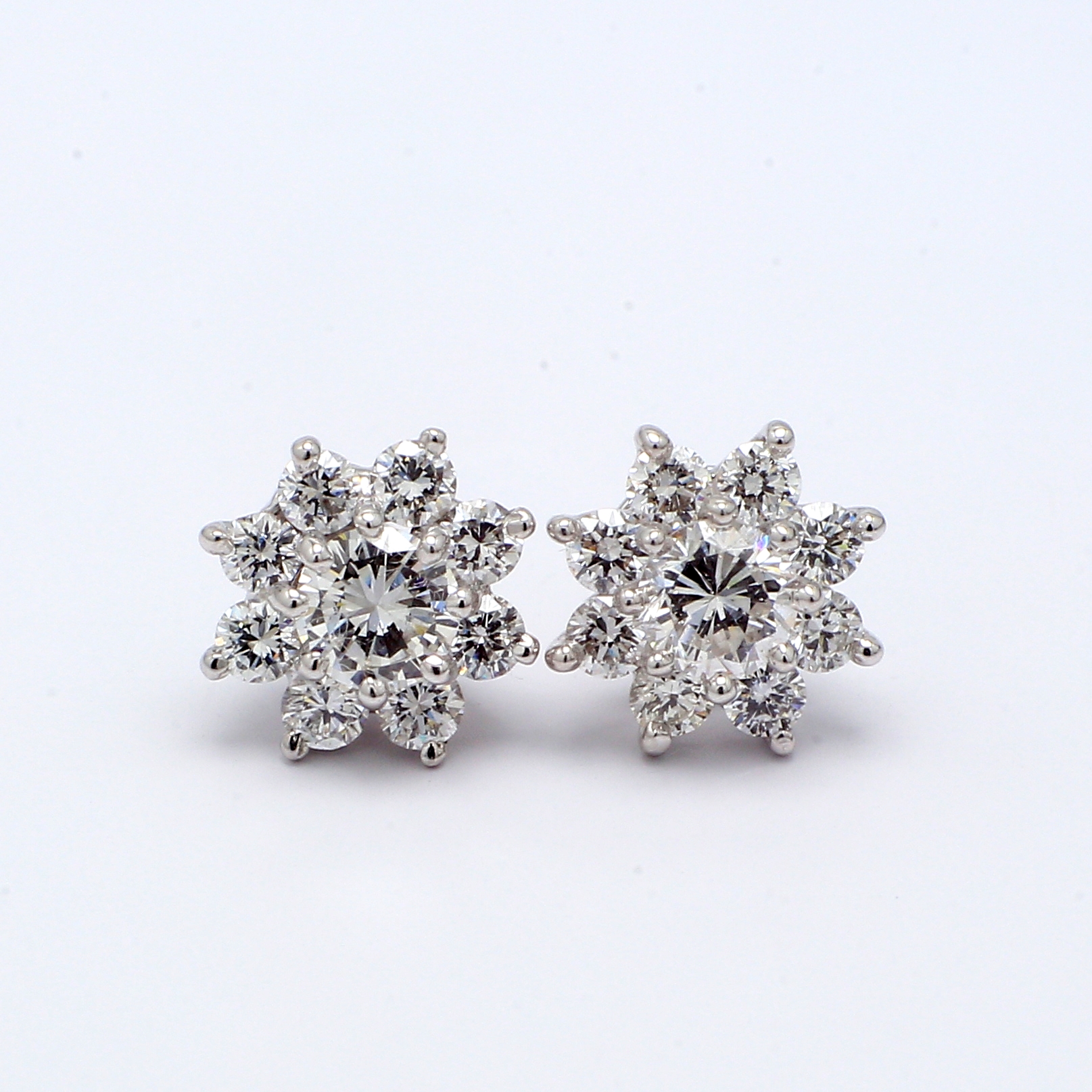 14K White Gold Flower Halo Diamond Earrings, 1.03 ct tw