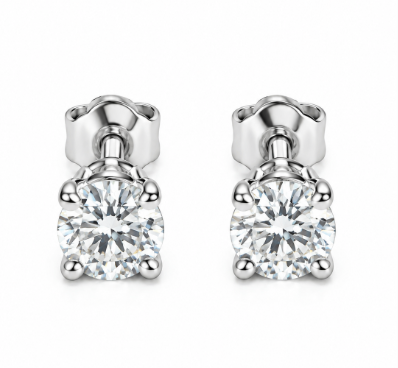 14K White Gold Four-Prong Round Diamond Stud Earrings, 0.92 ct tw