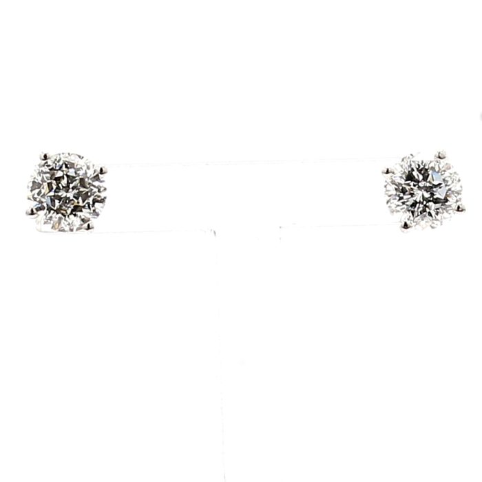14K White Gold Four-Prong Round Diamond Stud Earrings, 1.43 ct tw