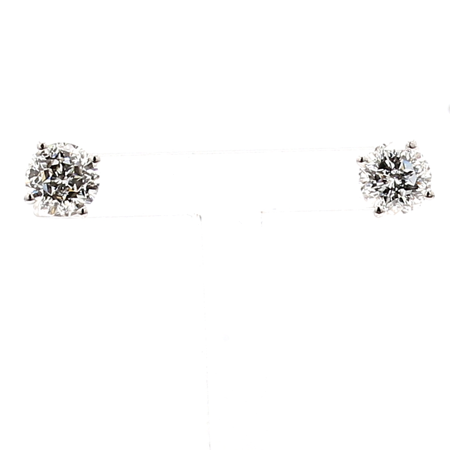 14K White Gold Four-Prong Round Diamond Stud Earrings, 1.43 ct tw