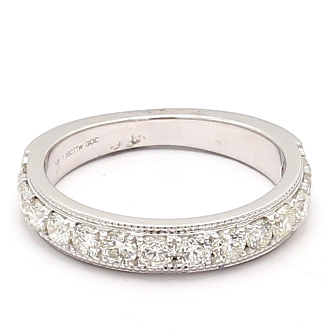 14K White Gold Half-Way Diamond Band, 1.00 ct tw
