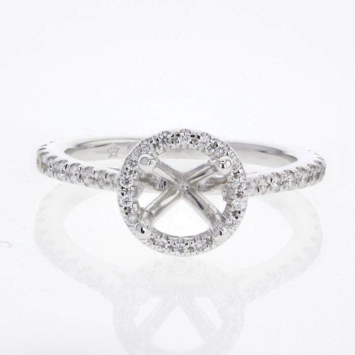 14K White Gold Halo Diamond Semi-Mount, 0.46 ct tw