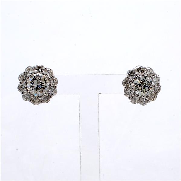 14K White Gold Halo Round Diamond Stud Earrings, 1.90 ct tw