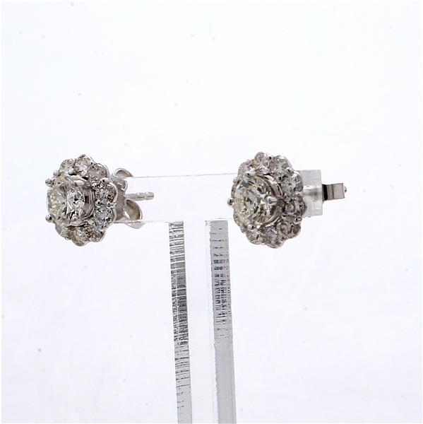 14K White Gold Halo Round Diamond Stud Earrings, 1.90 ct tw – view 2