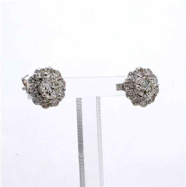 14K White Gold Halo Round Diamond Stud Earrings, 1.90 ct tw – view 3