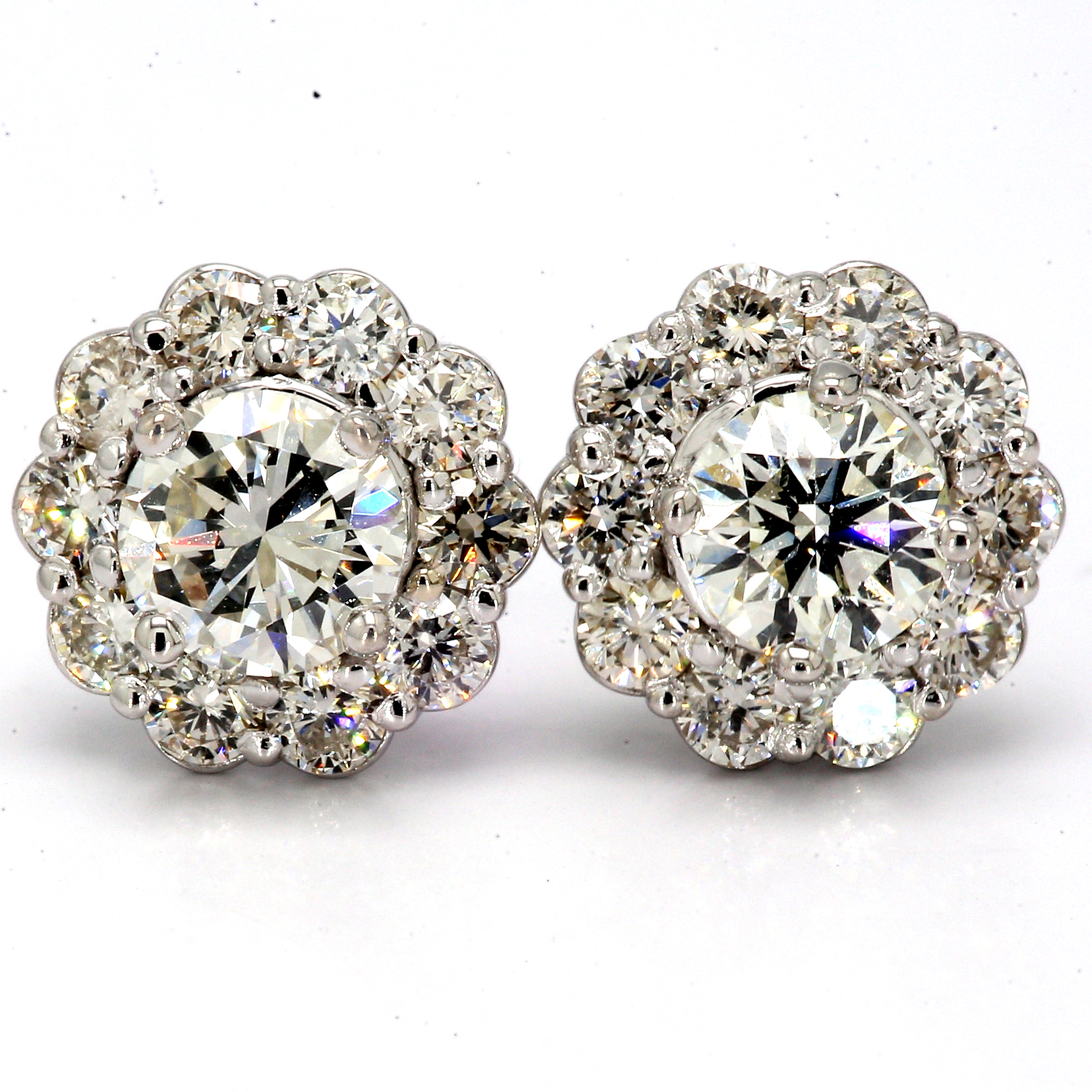 14K White Gold Halo Round Diamond Stud Earrings, 1.90 ct tw