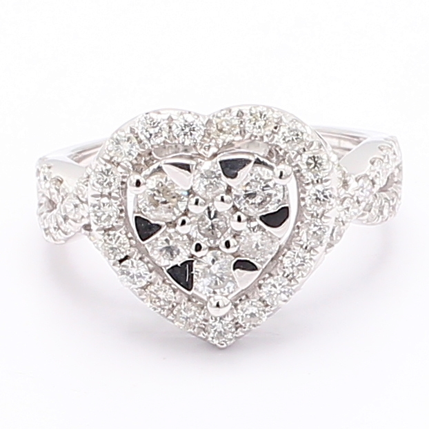 14K White Gold Heart Cluster Diamond Ring, 1.51 ct tw