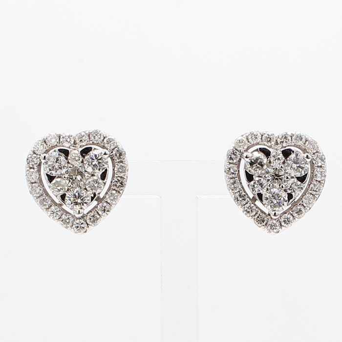 14K White Gold Heart Diamond Earrings, 2.10 ct tw