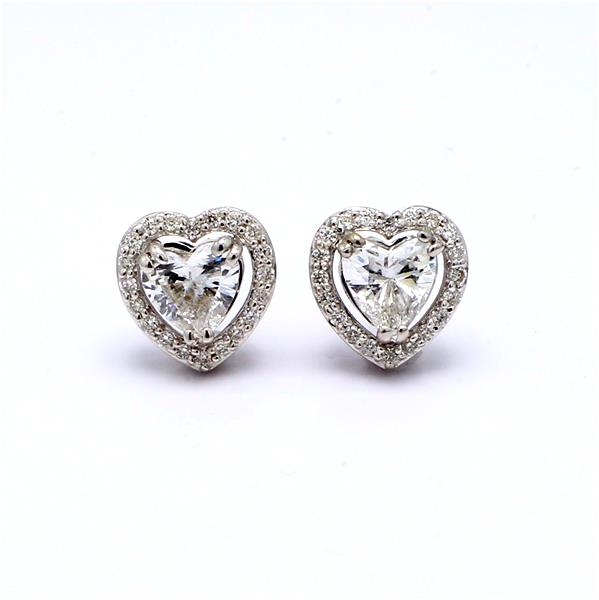14K White Gold Heart-Shaped Diamond Halo Earrings, 1.30 ct tw