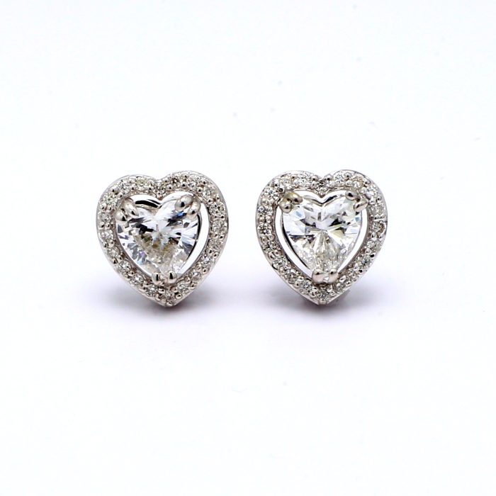 14K White Gold Heart-Shaped Diamond Halo Earrings, 1.30 ct tw