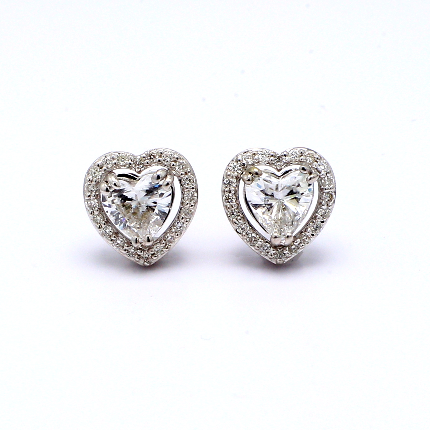 14K White Gold Heart-Shaped Diamond Halo Earrings, 1.30 ct tw