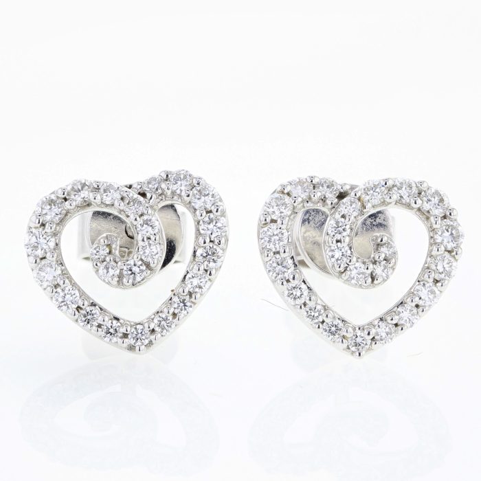 14K White Gold Heart-Shaped Diamond Stud Earrings, 0.50 ct tw