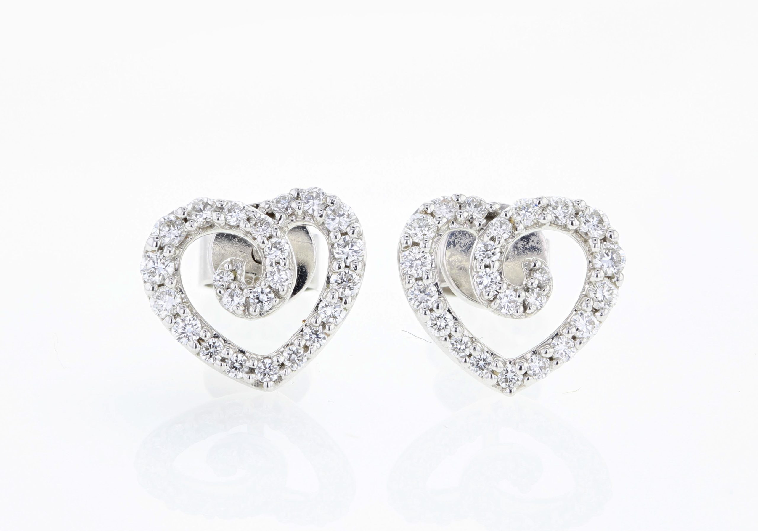 14K White Gold Heart-Shaped Diamond Stud Earrings, 0.50 ct tw