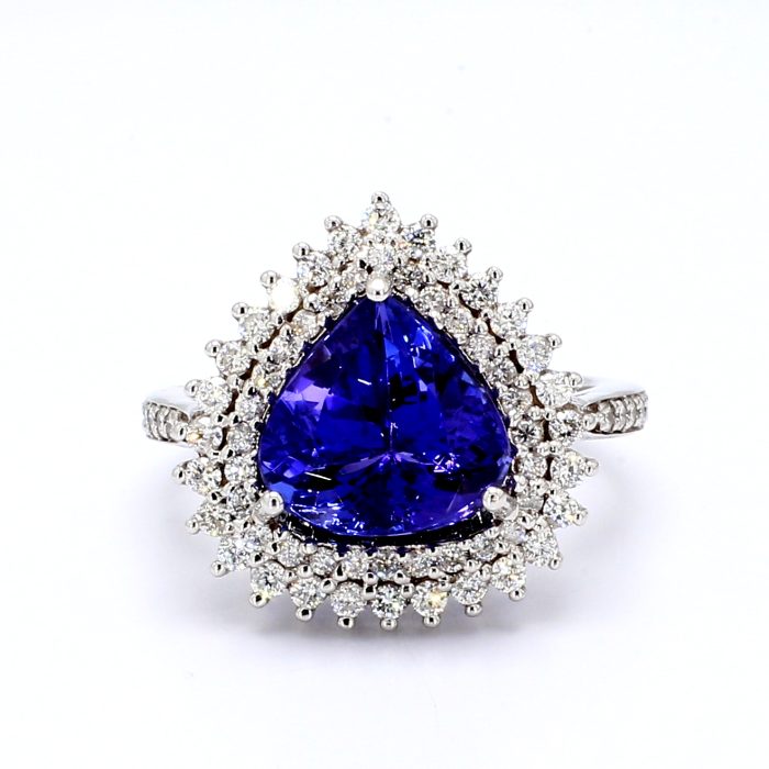 14K White Gold Heart Tanzanite and Diamond Ring, 0.75 ct tw