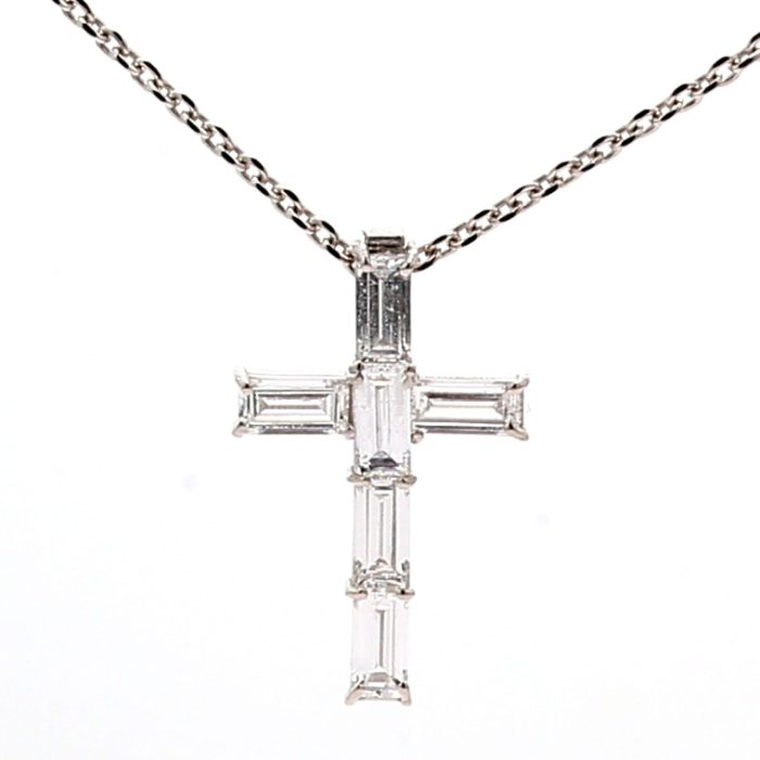 14K White Gold Lab-Grown Baguette Diamond Pendant, 0.60 ct tw